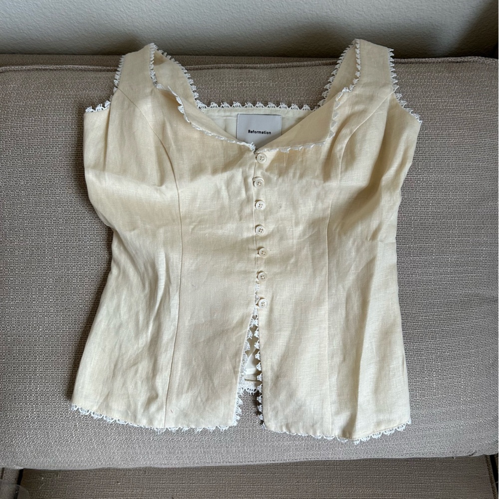 Reformation Cream Button-Front Corset Tank - Picture 6 of 11